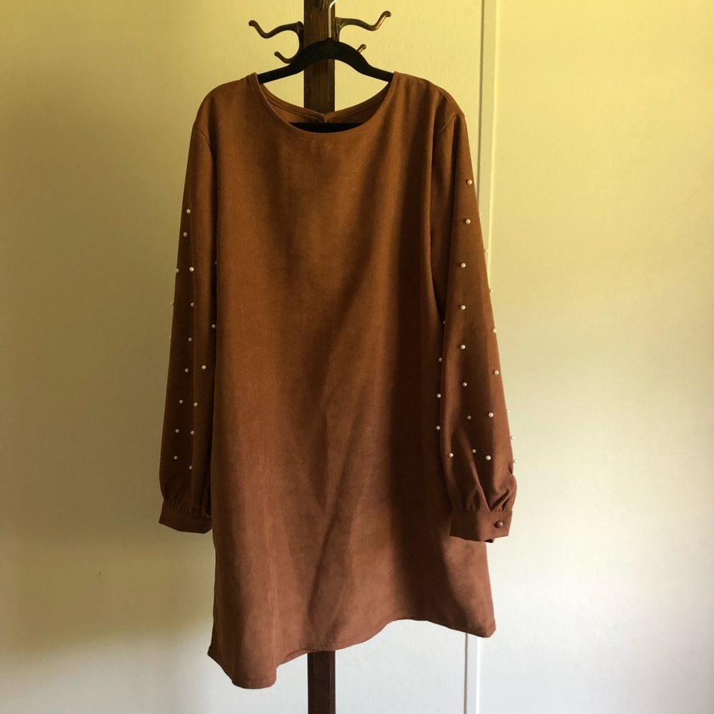 Suede longsleeve dress